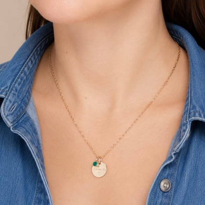 Collana personalizzata messaggio con cristallo solitario pietra di nascita| Merci Maman