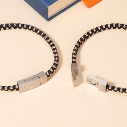 Personalisiertes Edelstahl & Leder Armband mit Magnetverschluss für Männer merci maman