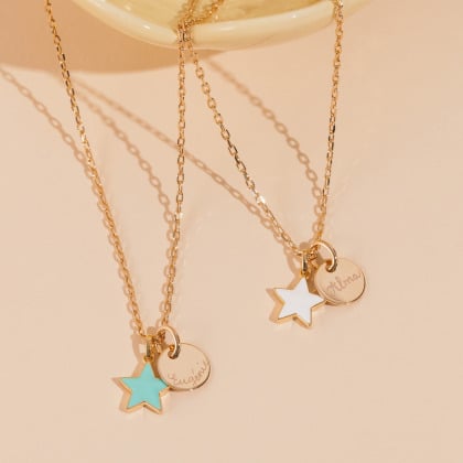 Personalisierte Emaille Stern Halskette vergoldet merci maman