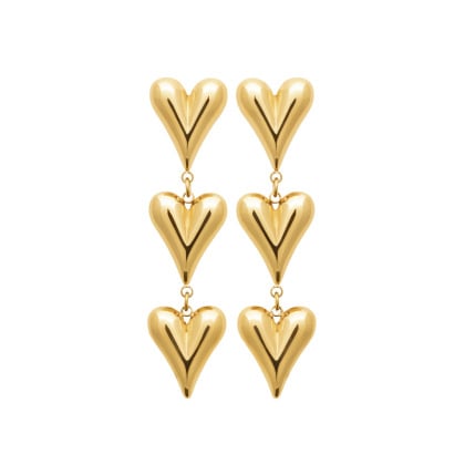 Triple Heart Earrings in Golden Stainless Steel merci maman