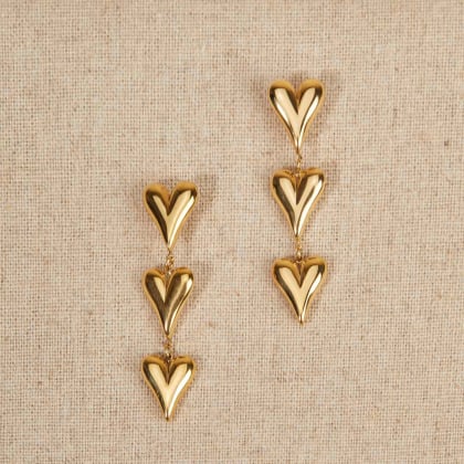 Triple Heart Earrings in Golden Stainless Steel merci maman