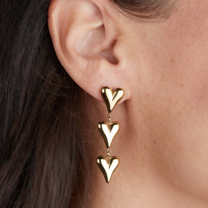 Triple Heart Earrings in Golden Stainless Steel merci maman
