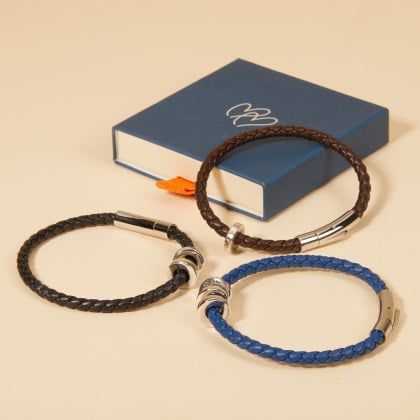 Men's Personalised Unity Leather Bracelet sterling silver merci maman