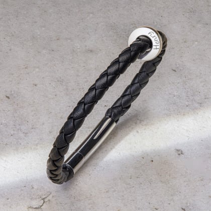 Men's Personalised Unity Leather Bracelet sterling silver merci maman
