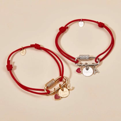 Personalisiertes Valentins Herz Lucky Charm Armbändchen vergoldet merci maman