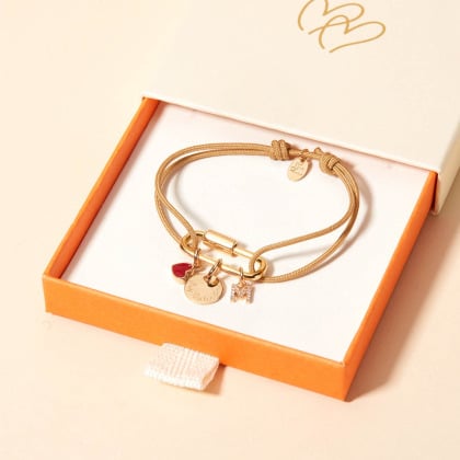 Personalisiertes Valentins Herz Lucky Charm Armbändchen vergoldet merci maman