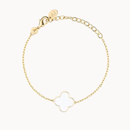 Bracciale personalizzato con croce di smalto a quadrifoglio placcato in oro merci maman
