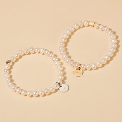 Personalised White Pearl Name Bracelet gold plated merci maman