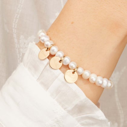 Personalised White Pearl Name Bracelet gold plated merci maman