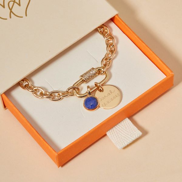Personalisiertes Lucky Charm Geburtsstein Armband Lapis Lazuli Merci Maman
