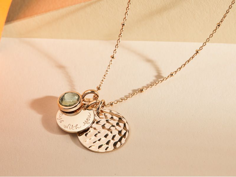 hammered disc and birthstone necklace