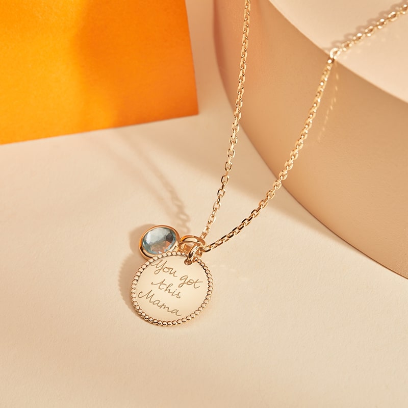 Personalized disc necklace with quote and rose – momentcreator.com