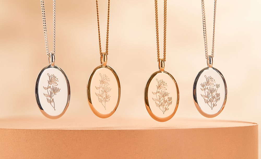 All four variations of the blossom engraving. Perfect for Mother's Day Gifting