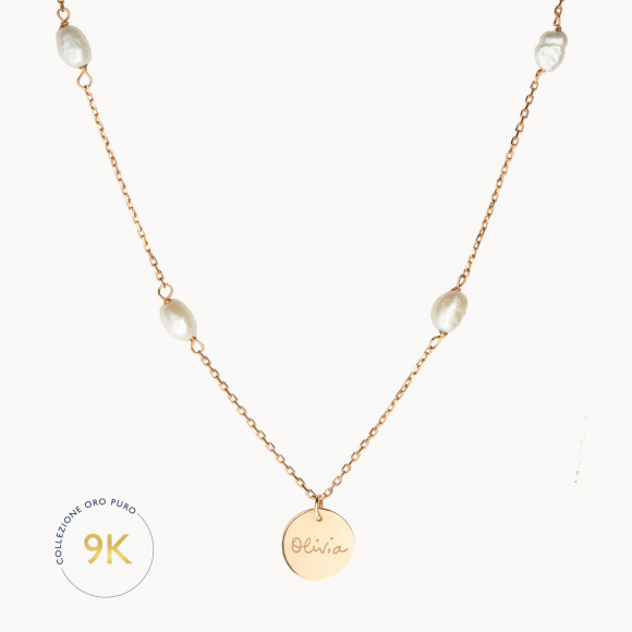 Collana personalizzata in oro 9 carati con perle merci maman