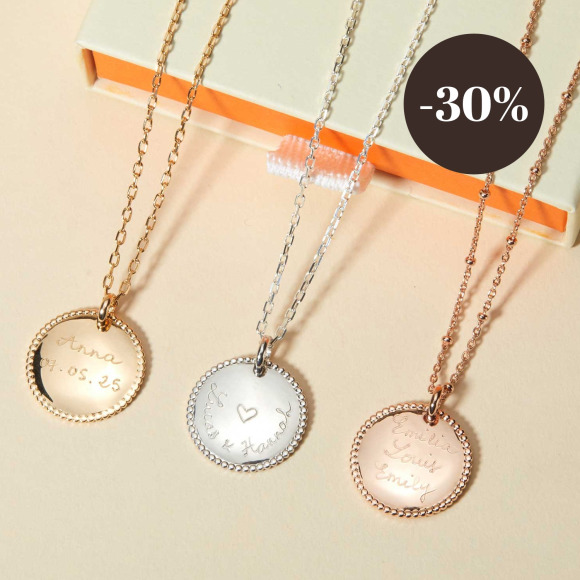 Personalised Beaded Disc Necklace gold plated merci maman