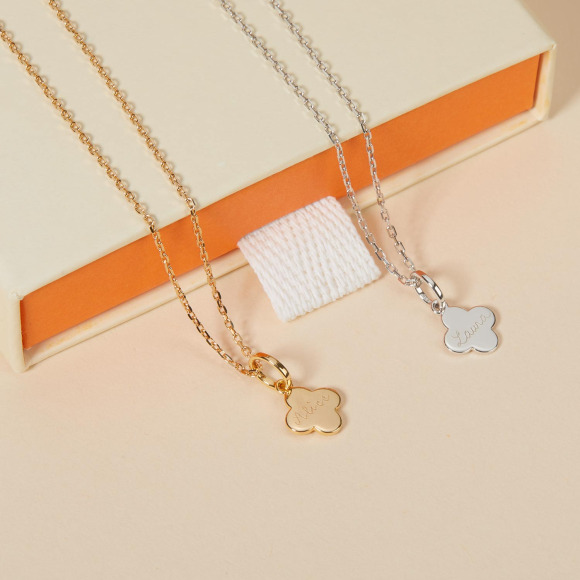 Children's Personalised Mini Clover Cross Necklace Gold Plated Merci Maman