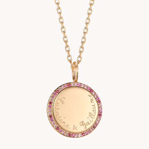 Collar personalizado con medalla Octubre Rosa baño de oro merci maman