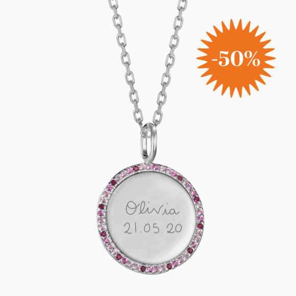 Collana a Disco di Firma Ottobre Rosa placcato in oro merci maman