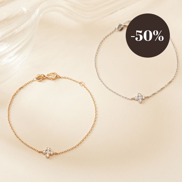 Crystal clover chain bracelet Gold Plated Merci Maman