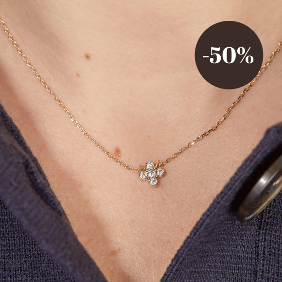 Crystal Clover necklace Gold Plated Merci Maman