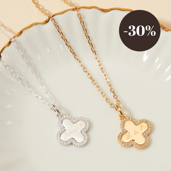 Personalised Crystal Clover Cross Necklace vergoldet merci maman