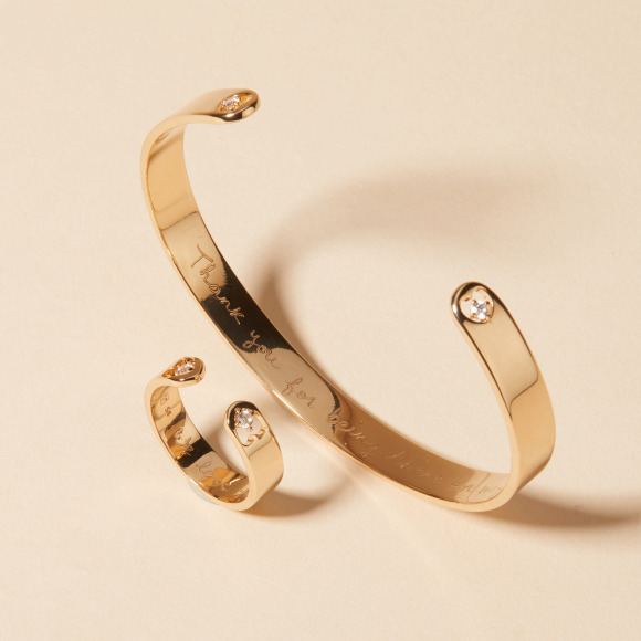 Bague Ouverte personnalisée Cœur Cristal Merci Maman