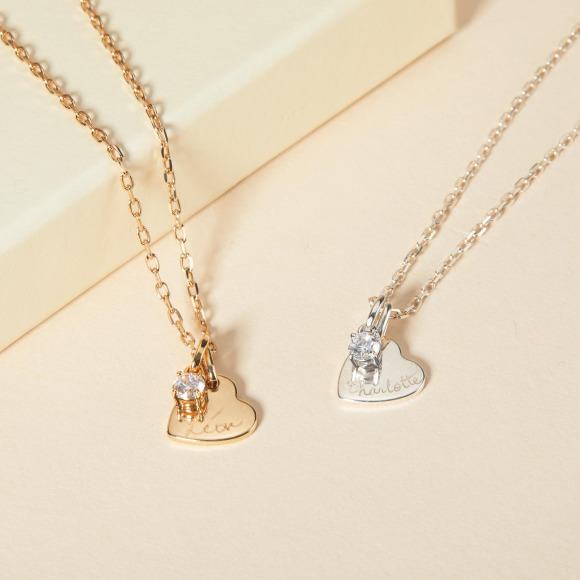 Collana Cuore con Cristallo Solitario Personalizzata placcato in oro merci maman