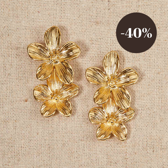 Double Flower Earrings in Golden Stainless Steel merci maman