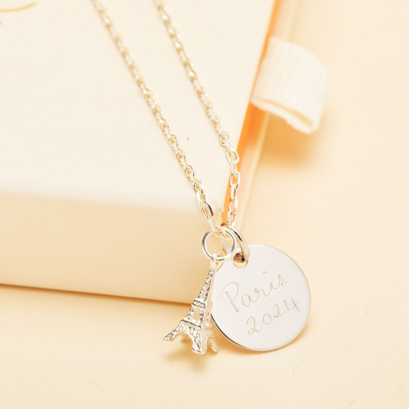 Collar personalizado Torre Eiffel plata de ley merci maman