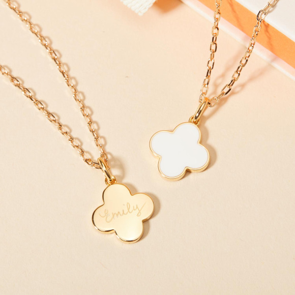 Personalised Enamel Clover Cross Necklace gold plated merci maman