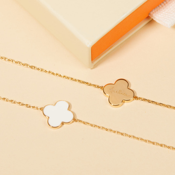 Bracelet sur chaîne personnalisé Croix Romane en émail plaqué or merci maman