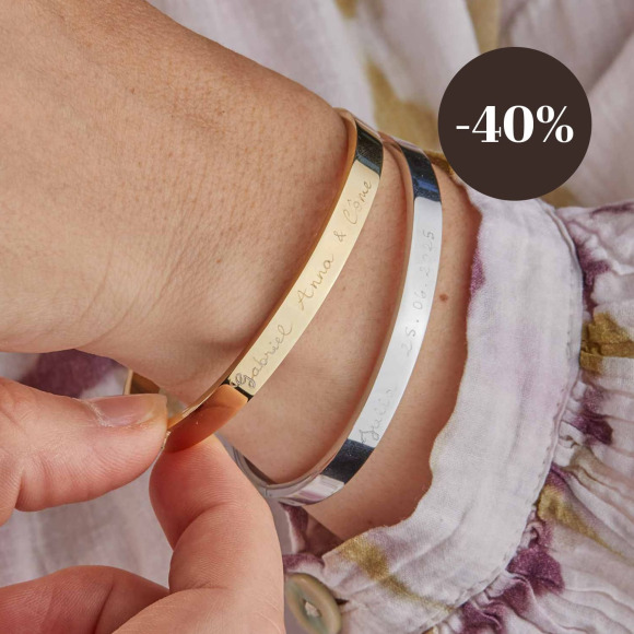 Personalised Flat Bangle in Golden Stainless Steel merci maman