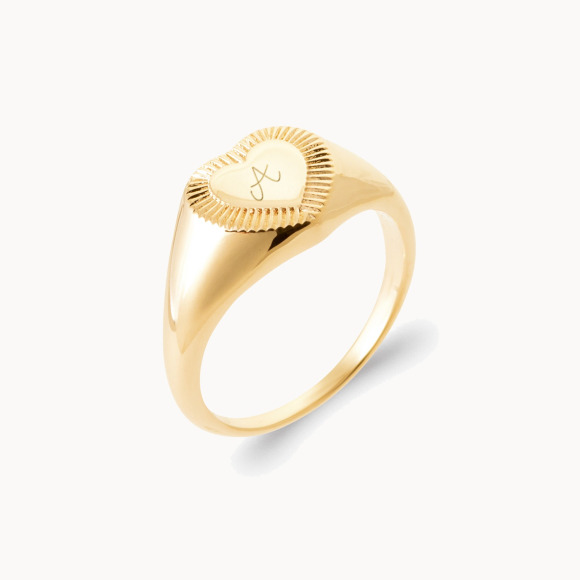 Anillo personalizado con sello Corazón baño de oro merci maman