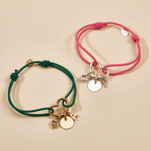 Pulsera personalizada trenzada Amuleto de la Suerte Corazón baño de oro merci maman