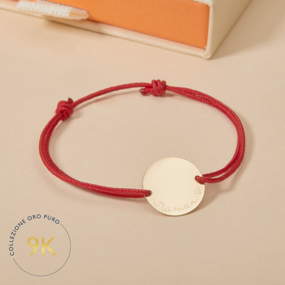 Bracciale con medaglia personalizzata in oro 9 carati merci maman