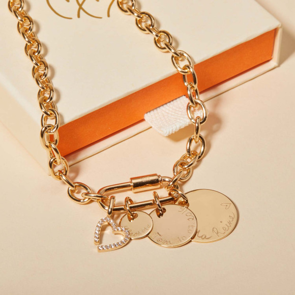Personalisierte Lucky Charm Halskette vergoldet merci maman