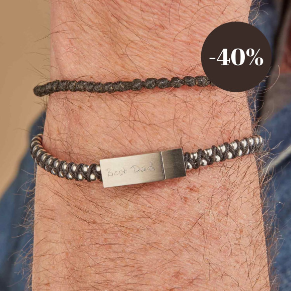 Men's Personalised Stainless Steel & Leather Magnetic Clasp Bracelet merci maman