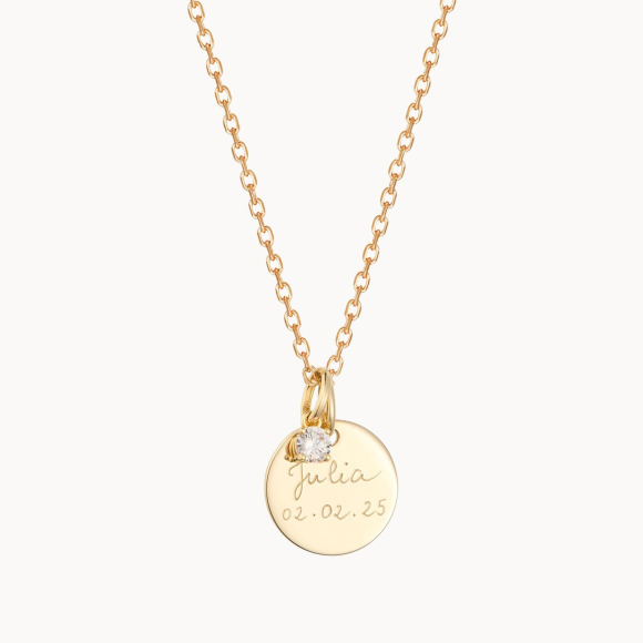 Collana con Messaggio e Cristallo Solitario Personalizzata Placcato in oro  Merci Maman