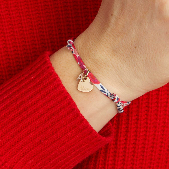 Bracelet personnalisé Liberty Mini Alphabet Cristal Coeur plaqué or merci maman