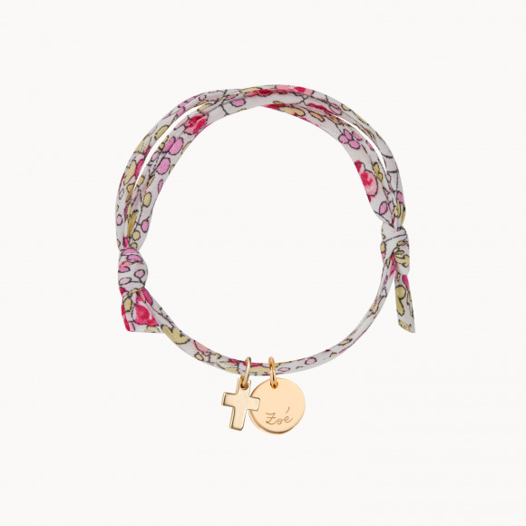 Pulsera personalizada con mini cruz Liberty gold plated merci maman