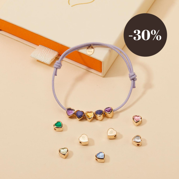 Personalised Heart Bead Birthstone Initial Bracelet gold plated merci maman