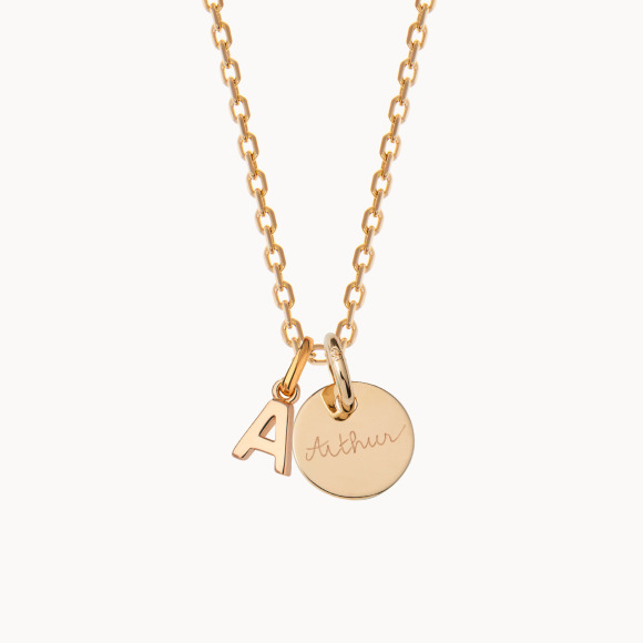 Personalized Mini Alphabet Necklace  gold plated merci maman