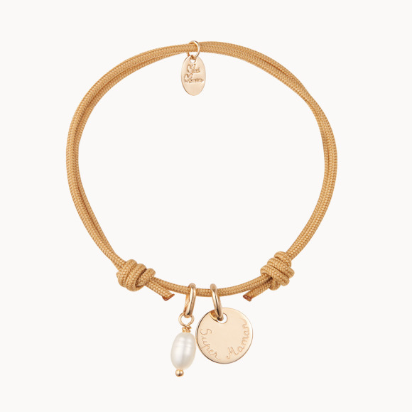 Pulsera personalizada con mini perla baño de oro merci maman