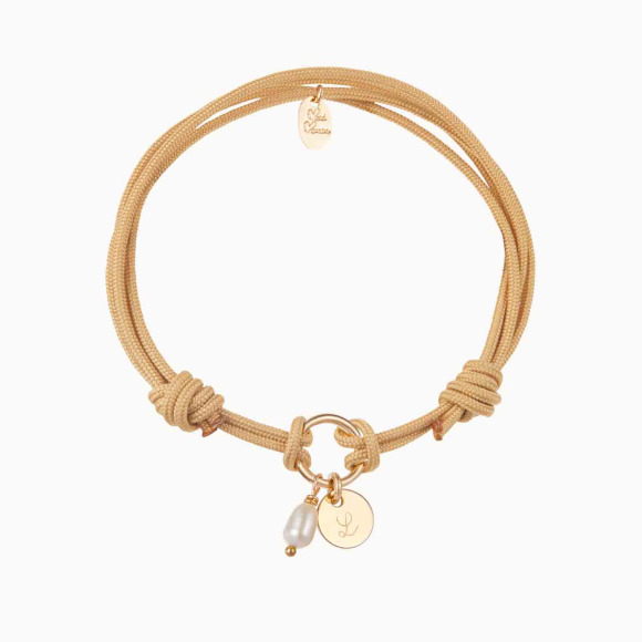 Pulsera personalizada con aro Eternidad y mini perla baño de oro merci maman
