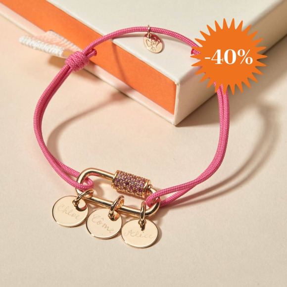 Personalised Pink Crystal Lucky Charm Name Braid Bracelet gold plated merci maman
