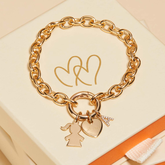 Personalisiertes rundes Lucky Charm Armband vergoldet merci maman