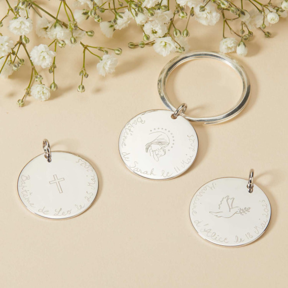 Personalisierter Schlüsselanhänger mit Symbol Sterlingsilber merci maman