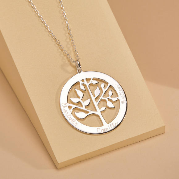 Collier personnalisé Grand Arbre de Vie argent merci maman
