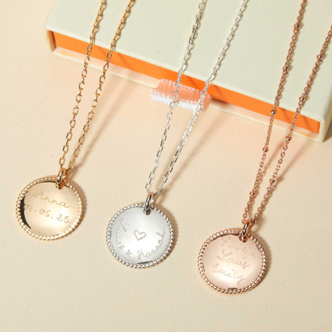Collier Disque Perlé personnalisé plaqué or merci maman