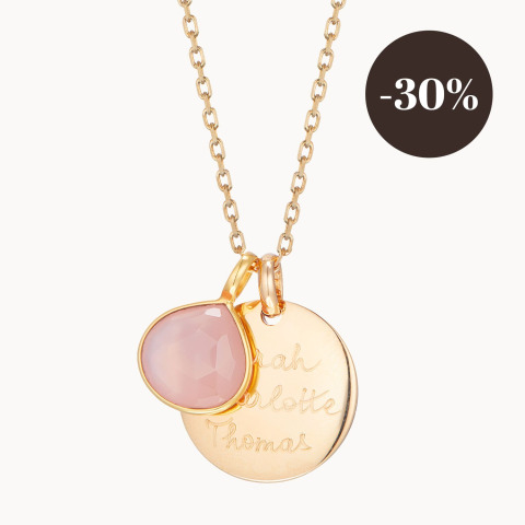 Personalised Gemstone Necklace gold plated rose chalcedony merci maman